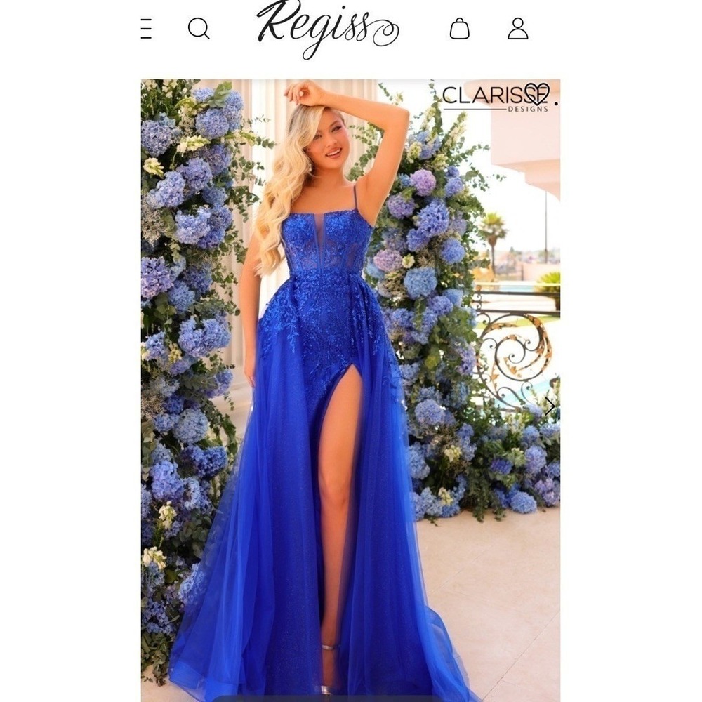 Elegant Formal Gown, Royal Blue, Tulle Skirt, Lace bodice, Backless Size 00-prom